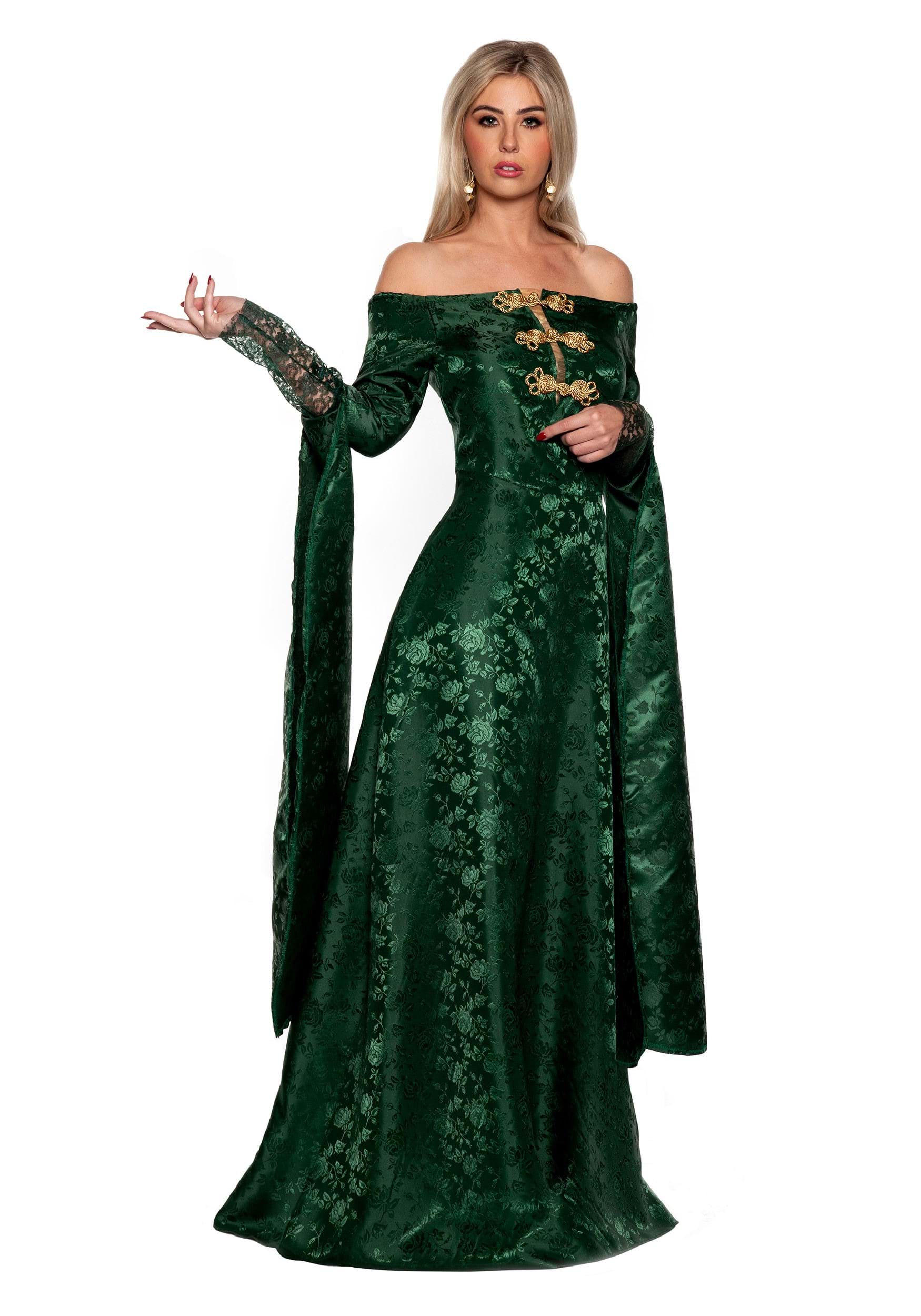 Green Renaissance Queen Fancy Dress Costume For Women