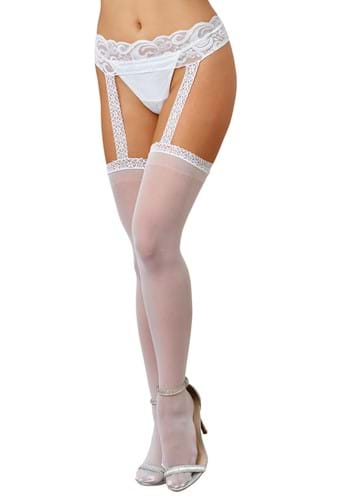 Women's White Lace Garter Belt with Attached Lace UPD