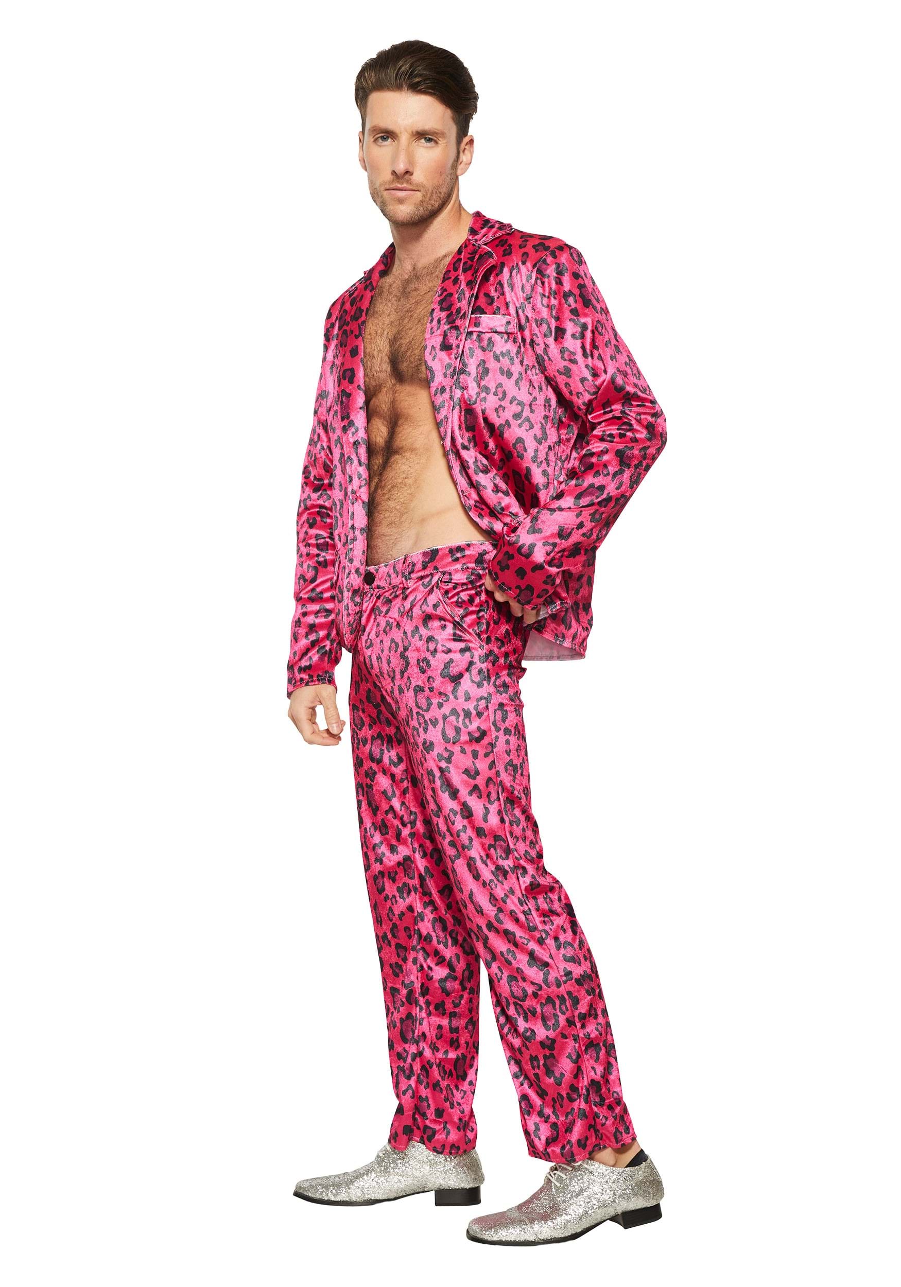 Pink Leopard Rock Star Men's Fancy Dress Costume , Celebrity Fancy Dress Costumes