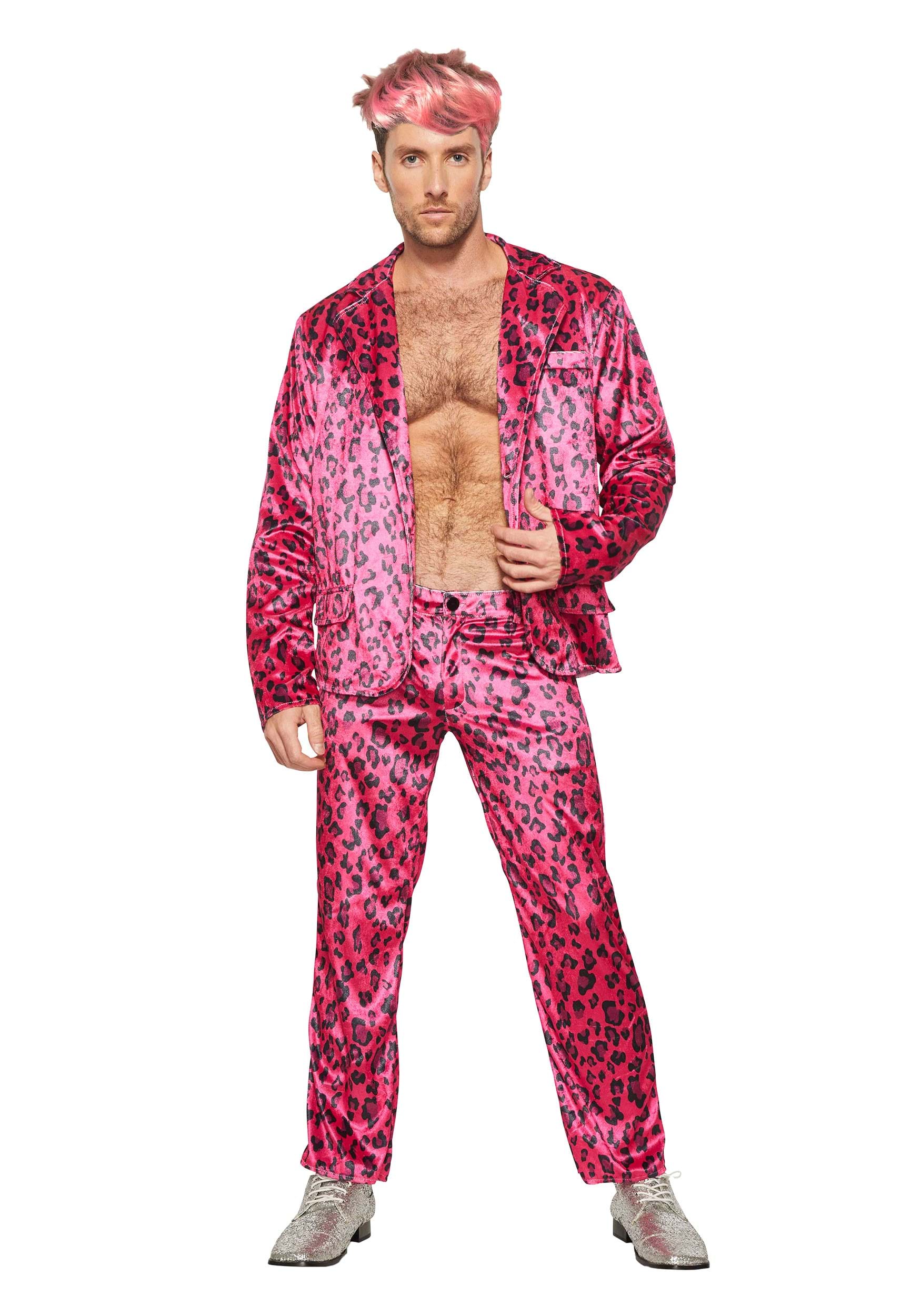 Pink Leopard Rock Star Men's Fancy Dress Costume , Celebrity Fancy Dress Costumes
