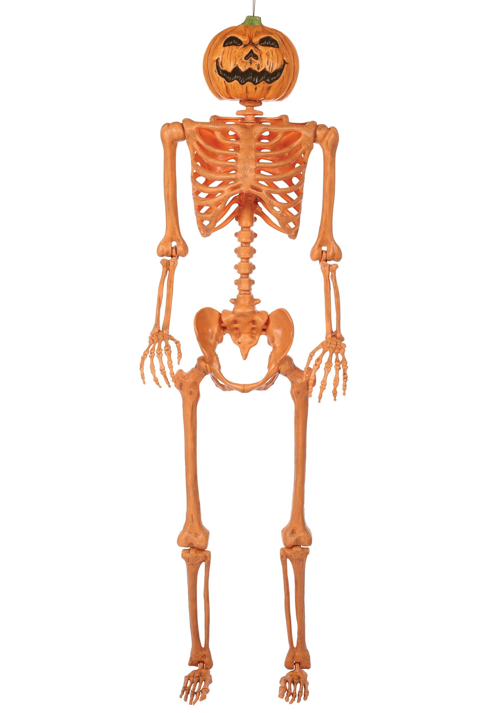 5FT Orange Skeleton with Pumpkin Head Halloween Prop | Pumpkin Decorations