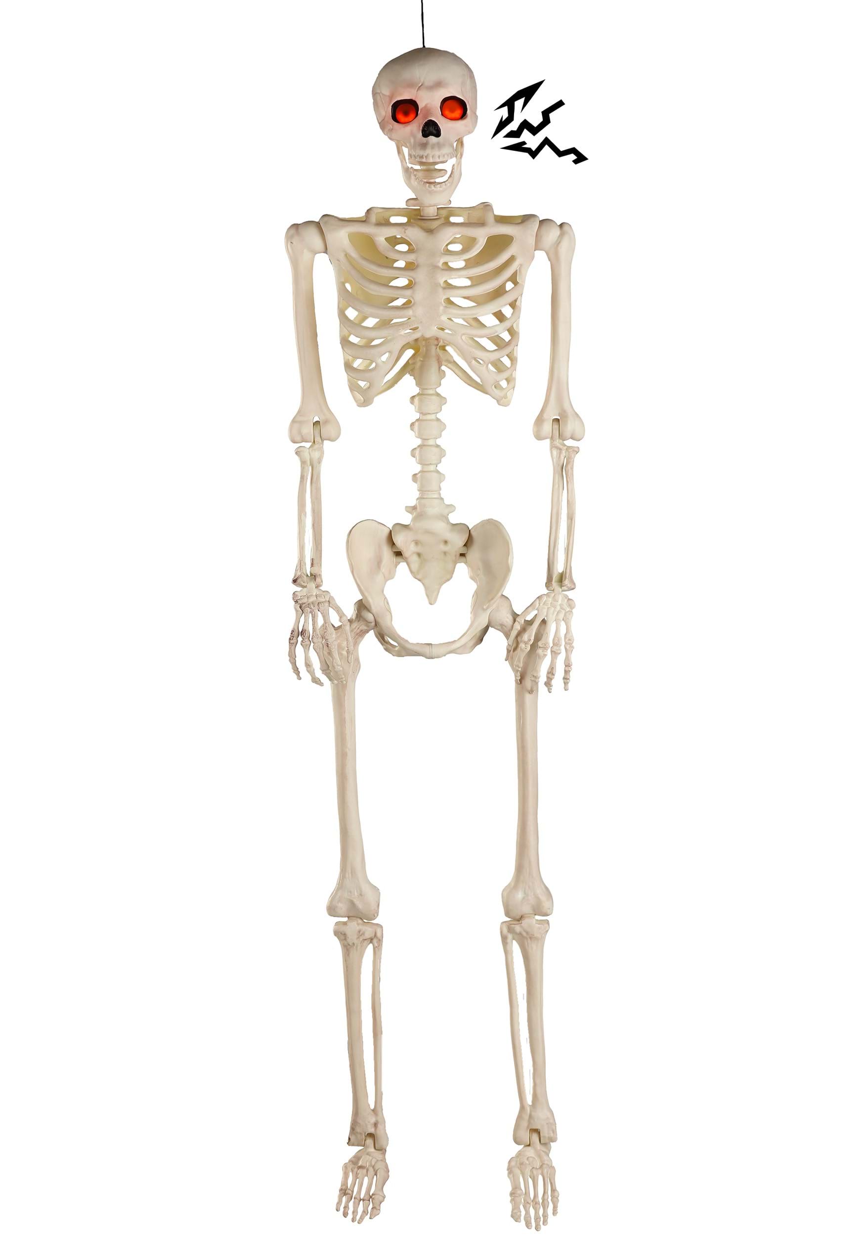 5FT Deluxe Flaming Light Up Eyes & Talking Skeleton Halloween Prop | Skeleton Decorations