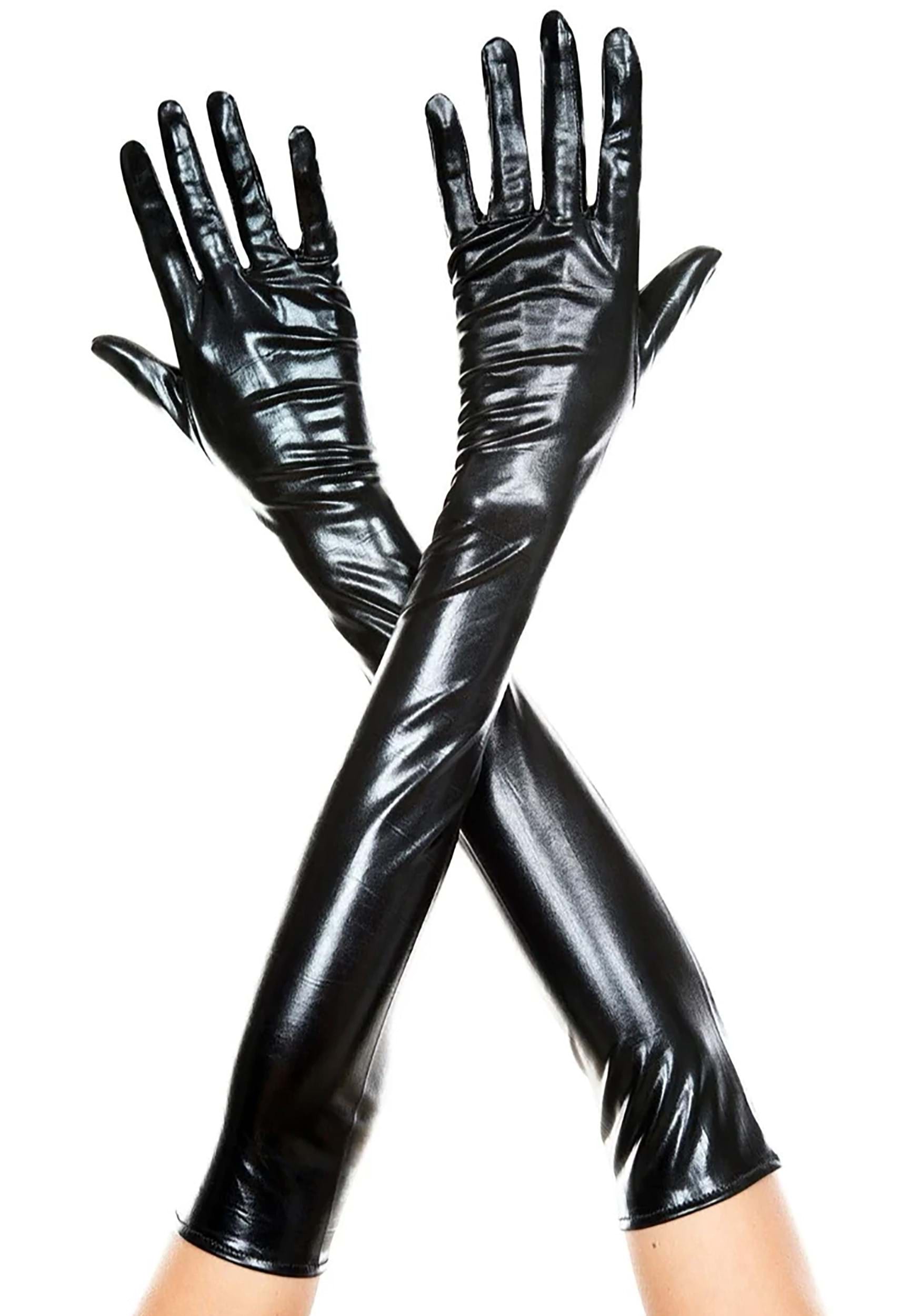 Women's Black Faux Patent Leather Extra Long Gloves , Fancy Dress Costume Gloves