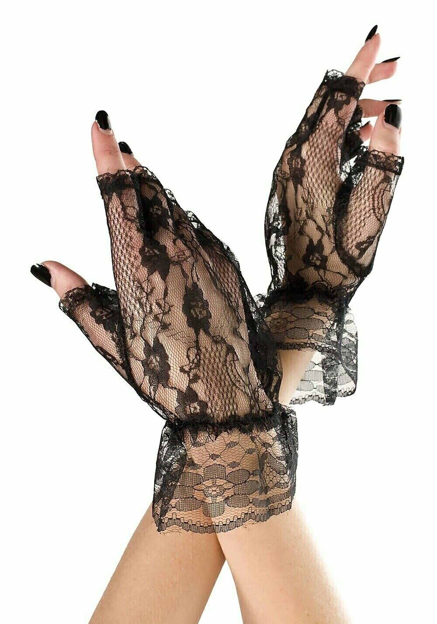 Women's Lace Cuff Black Gloves , Fancy Dress Costume Gloves