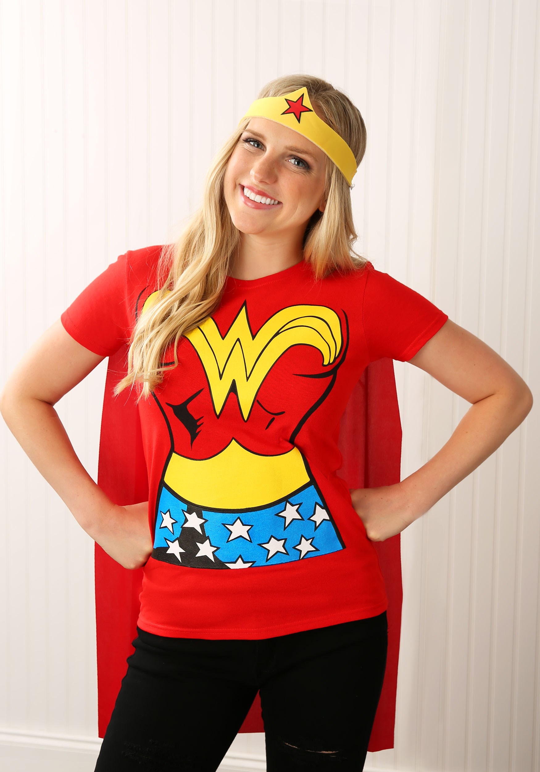 Kleidung & Accessoires Wonder Woman Ladies T-Shirt & Cape Fancy Dress