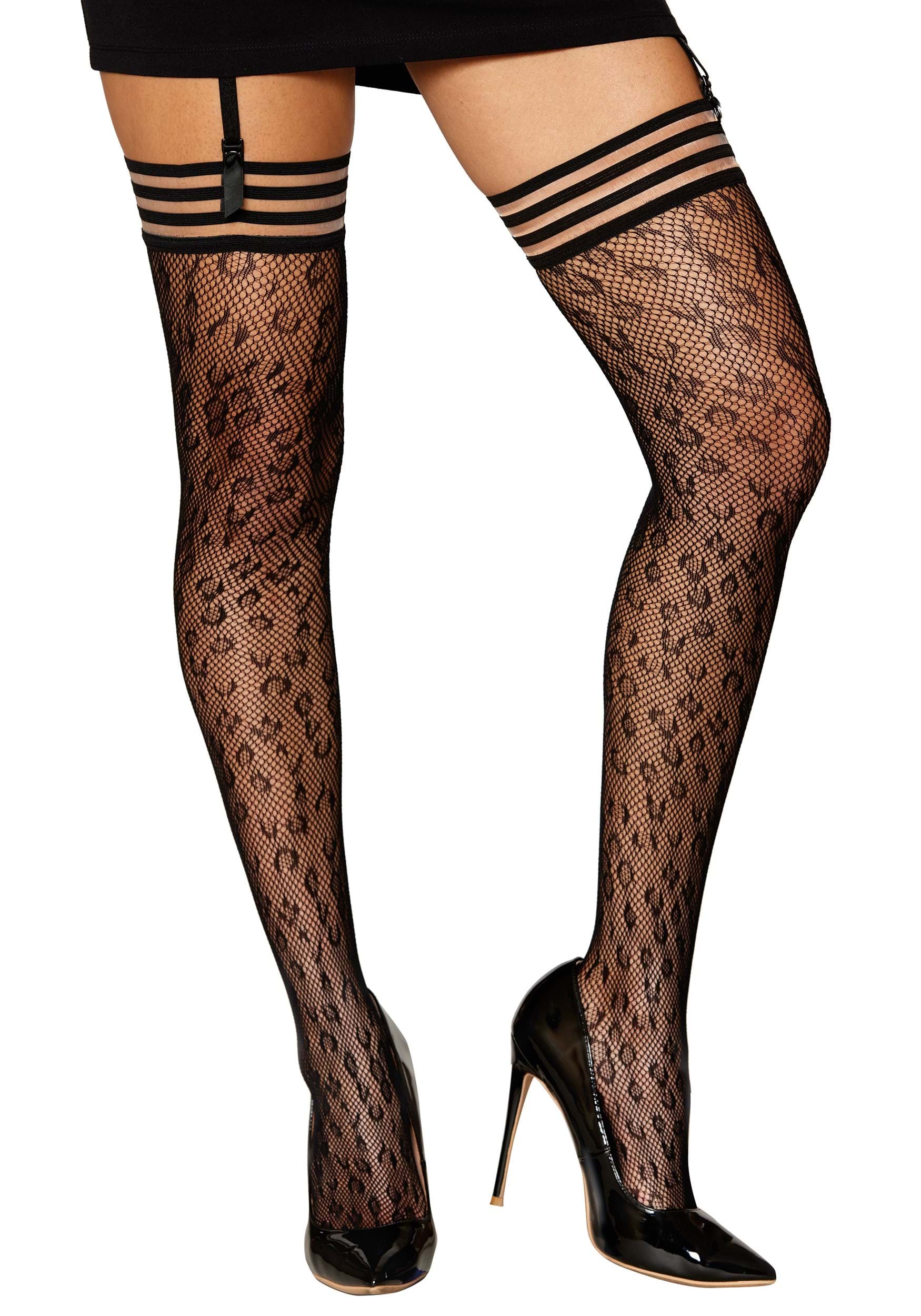 Leopard Pattern Fishnet Women's Thigh Highs , Fancy Dress Costume Tights