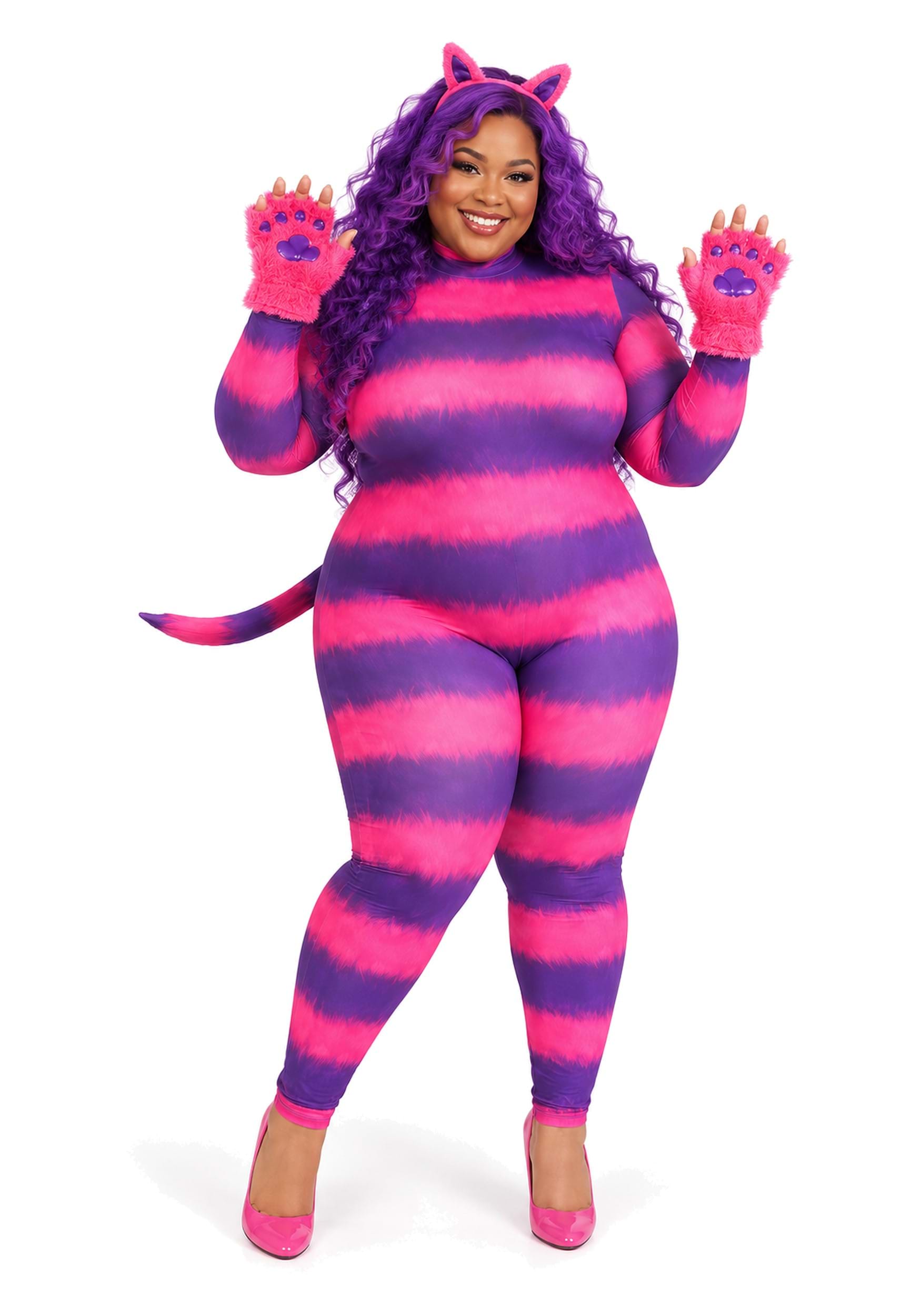 Women's Plus Size Sexy Cheshire Cat Bodysuit Fancy Dress Costume | Cheshire Cat Fancy Dress Costumes