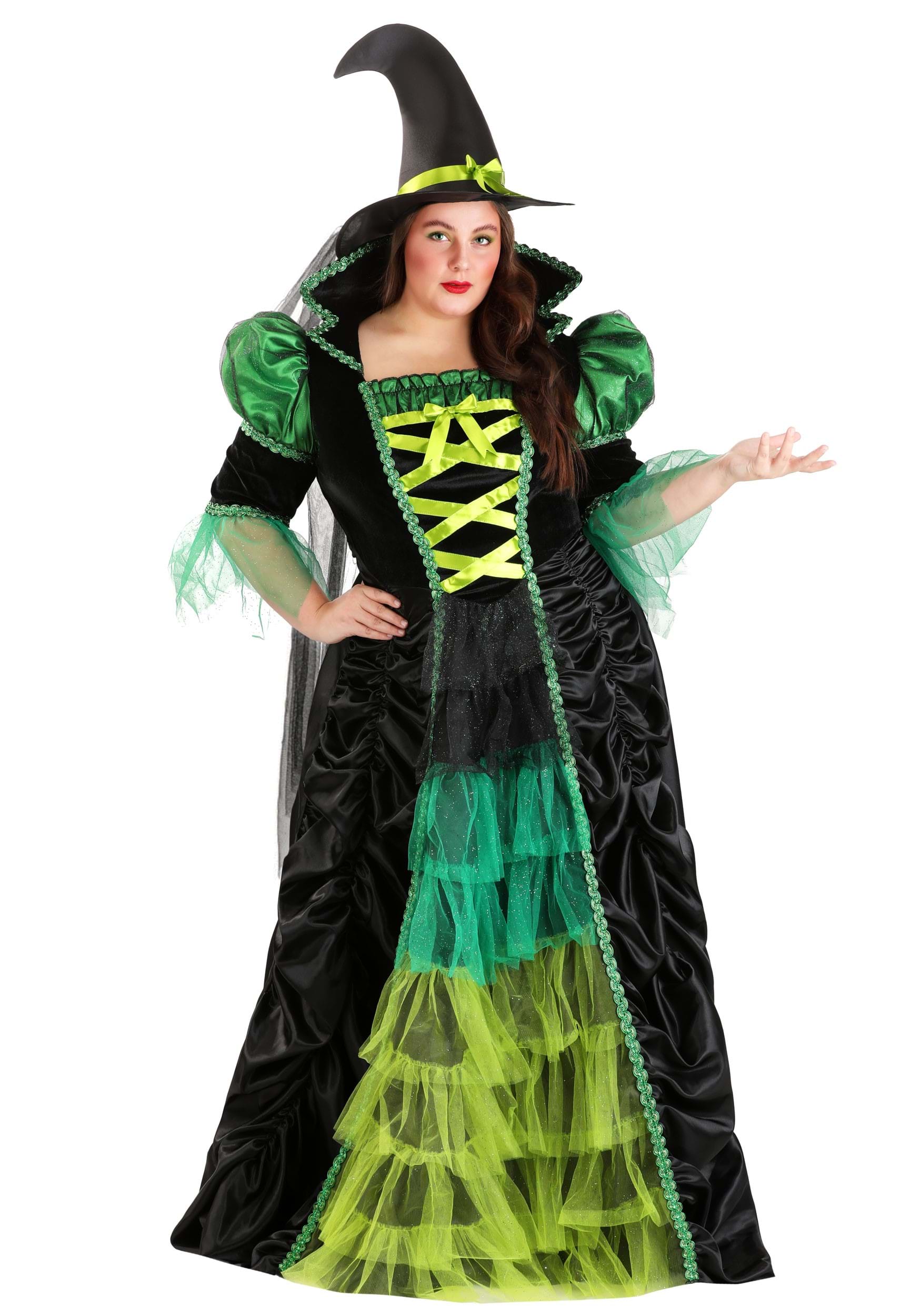 Plus Size Enchanted Green Witch Women's Fancy Dress Costume | Witch Fancy Dress Costumes