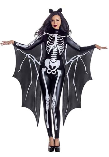 Womens Sexy Skeleton Bat Jumpsuit Costume Wings
