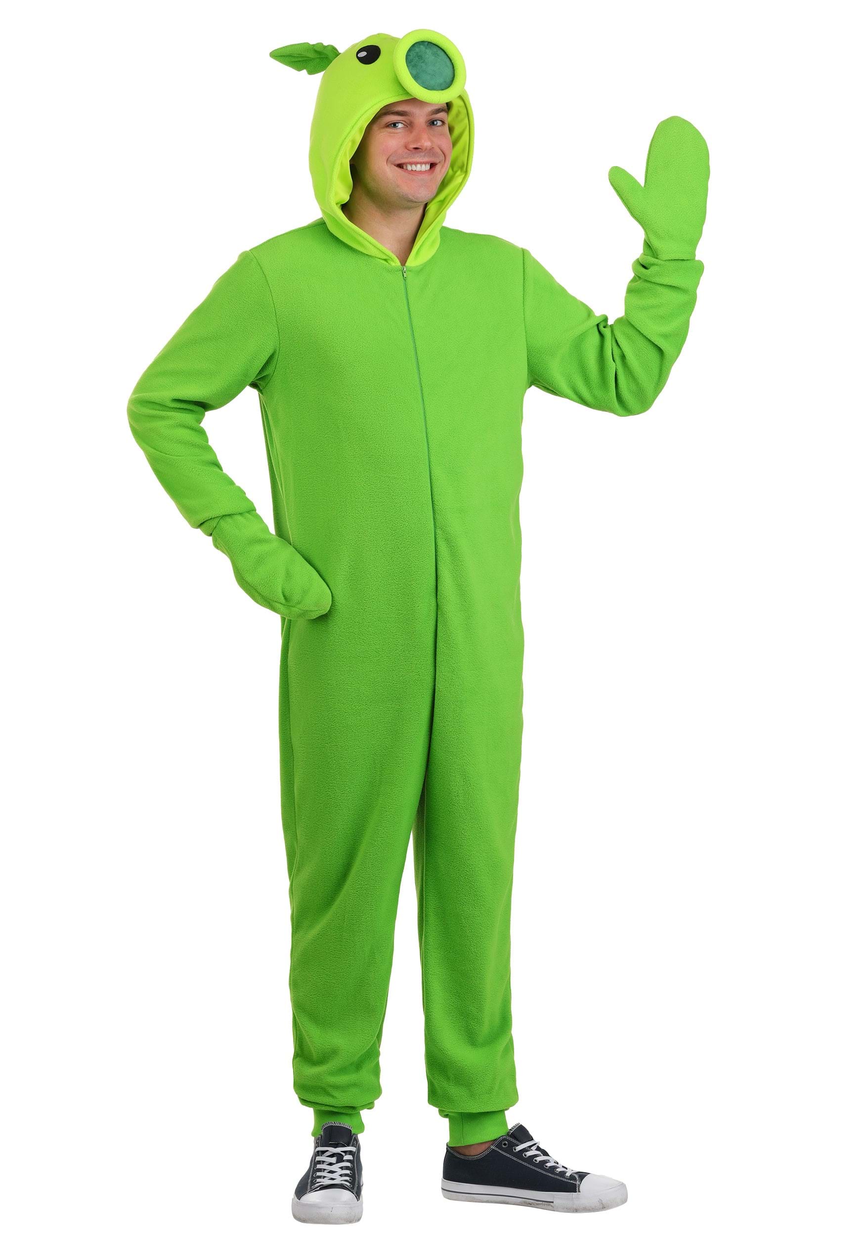 Plants vs Zombies Adult Peashooter Onesie Fancy Dress Costume | Video Game Fancy Dress Costumes