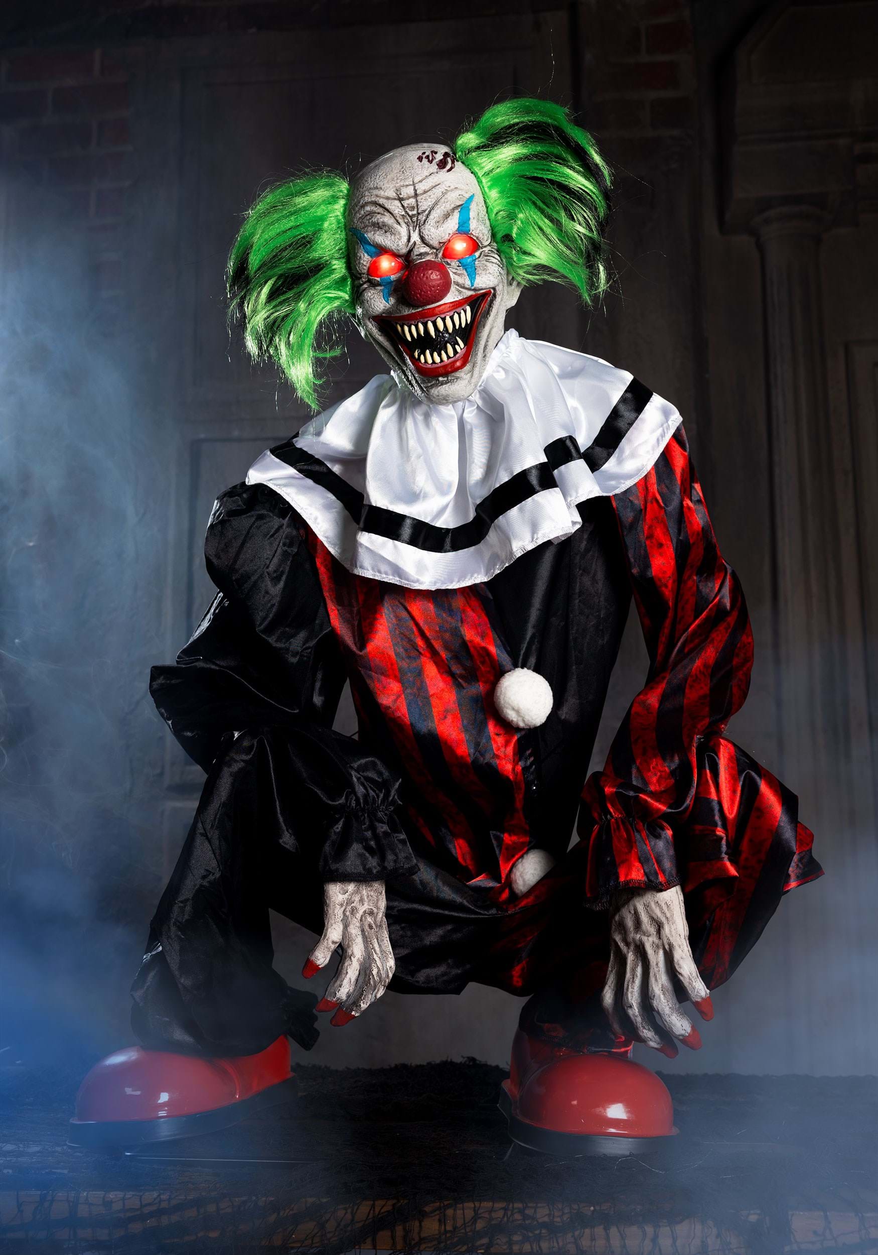 2.9FT Crouching Red Clown Animatronic Decoration | Halloween Animatronics