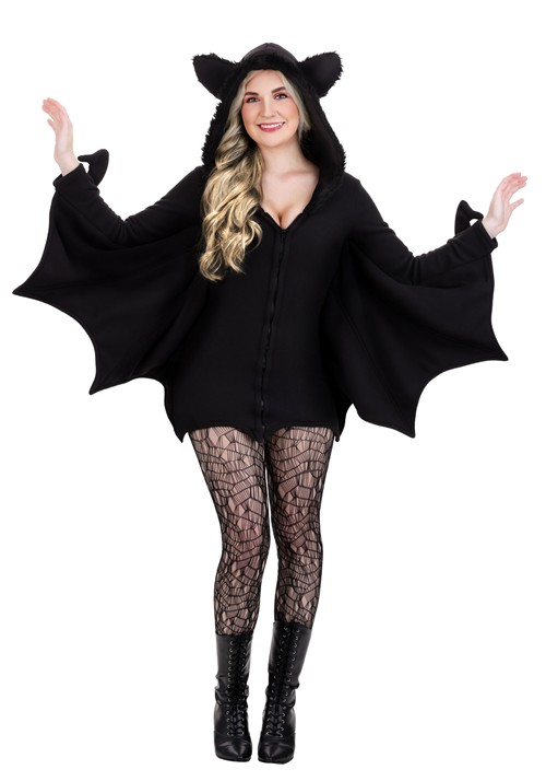 Womens Cozy Fleece Bat Zip Up Costume Dress