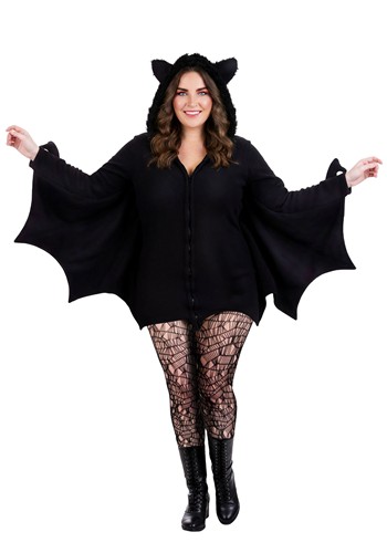 Plus Size Cozy Fleece Bat Zip Up Costume Dress Women