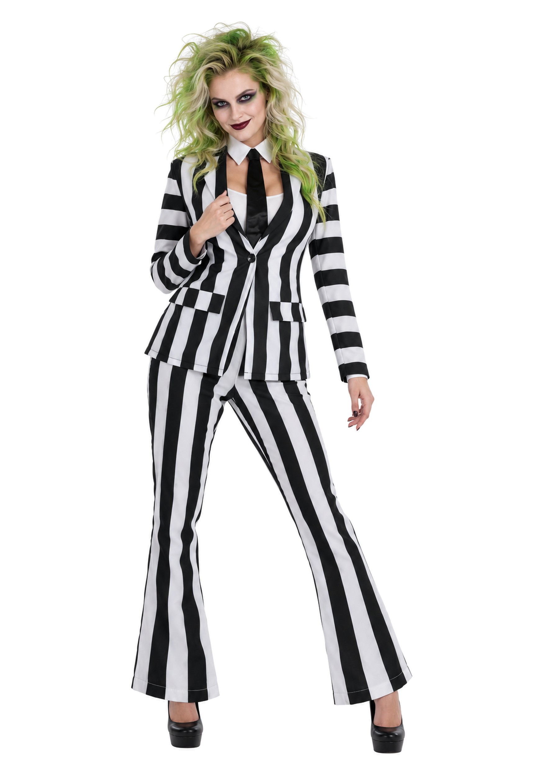 Beetlejuice Striped Suit Women's Fancy Dress Costume | Beetlejuice Fancy Dress Costumes