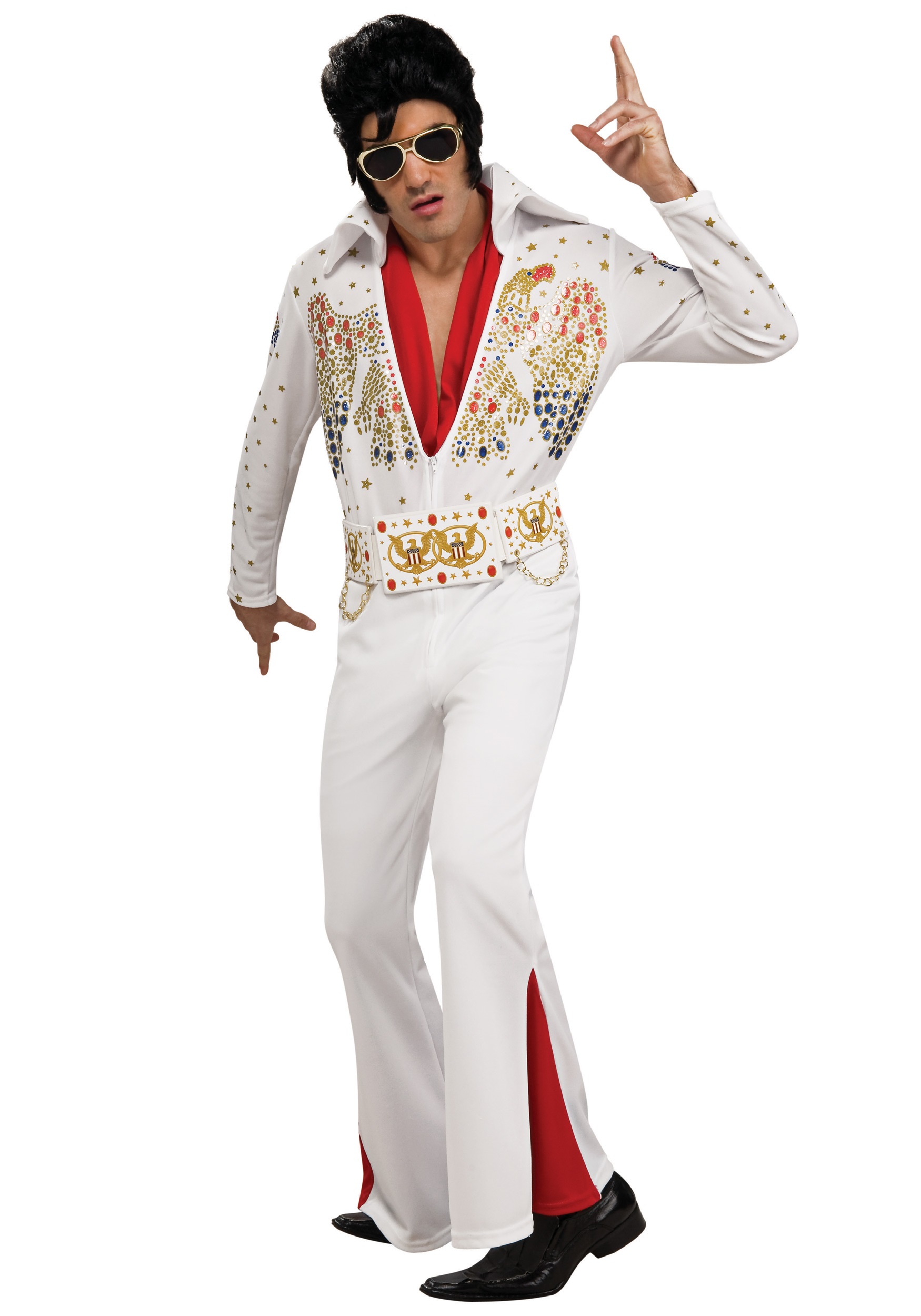 Adult Deluxe Elvis White Jumpsuit Fancy Dress Costume , Celebrity Fancy Dress Costumes